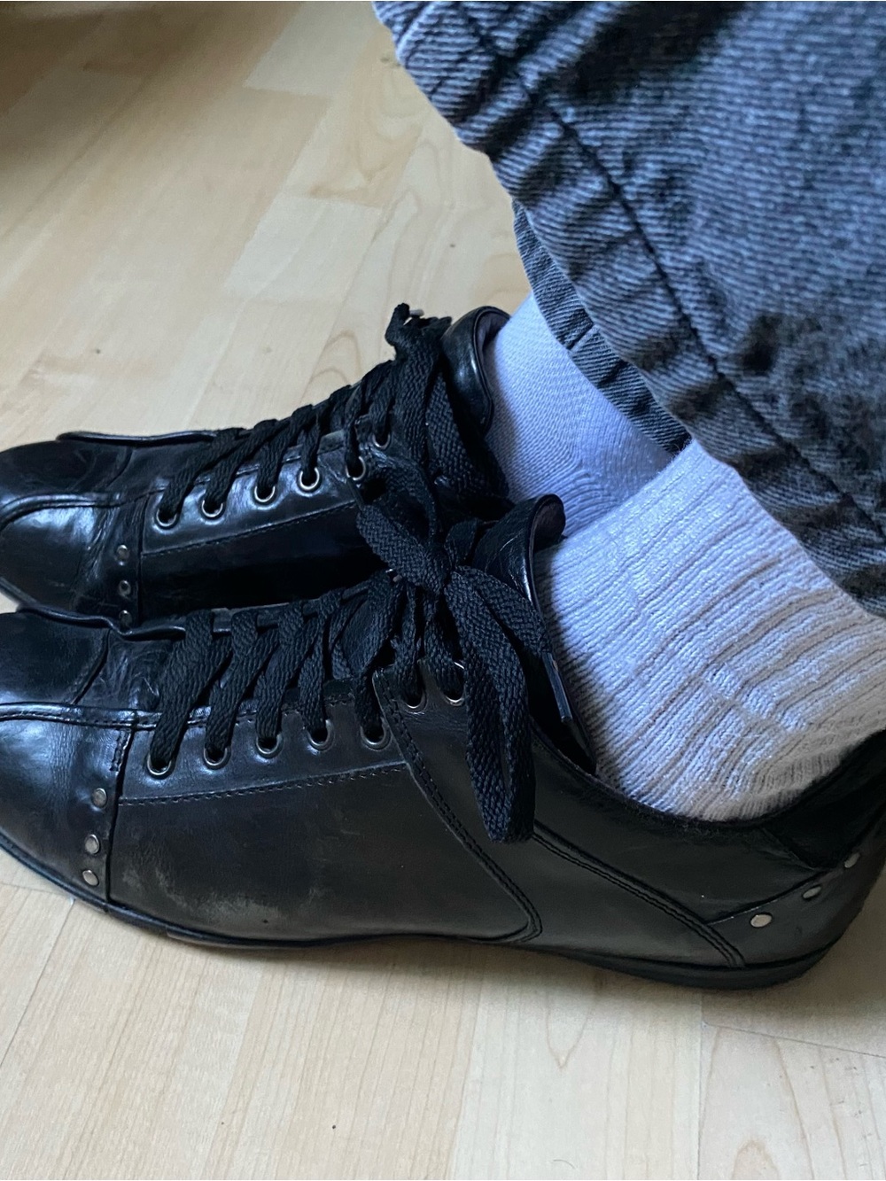 Italian Black Leather Men’s Low-Top Sneakers